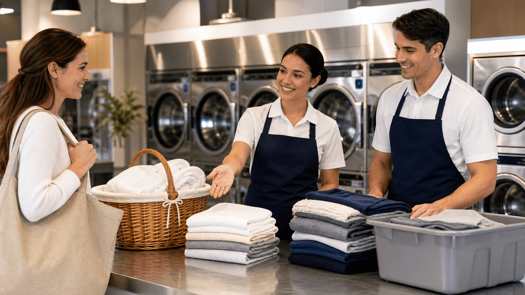 Split-screen laundry scene with two washing machines, folded clothes piles, and a bold “VS” badge in the center.